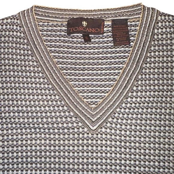 Vintage Toscano Men’s Cotton Tweed Made in Italy V-Neck Pullover Sweater Size XL - Picture 3 of 7